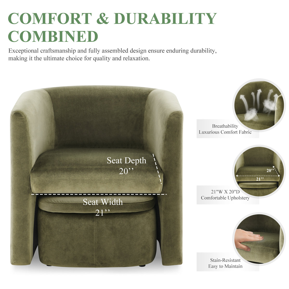 Kyah Upholstered Barrel Chair with Ottoman (Set of 2)